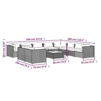11-tlg. Garten-Lounge-Set mit Kissen Braun Poly Rattan