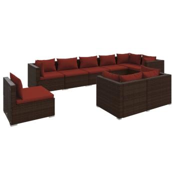 9-tlg. Garten-Lounge-Set mit Kissen Poly Rattan Braun