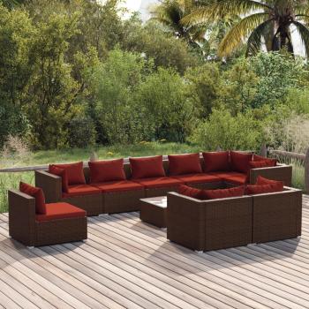 ARDEBO.de - 10-tlg. Garten-Lounge-Set mit Kissen Poly Rattan Braun