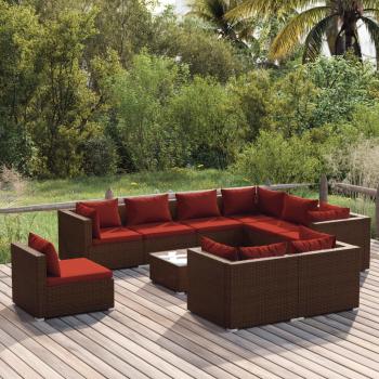 ARDEBO.de - 10-tlg. Garten-Lounge-Set mit Kissen Poly Rattan Braun
