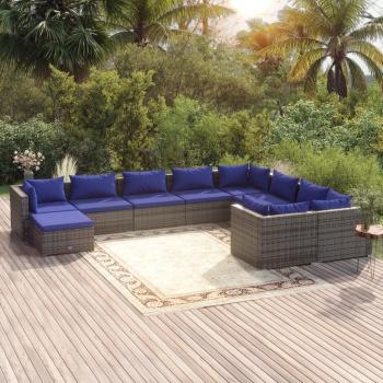 ARDEBO.de - 10-tlg. Garten-Lounge-Set mit Kissen Poly Rattan Grau