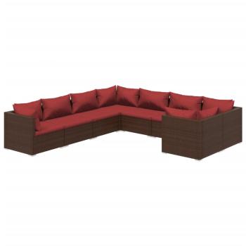 8-tlg. Garten-Lounge-Set mit Kissen Poly Rattan Braun