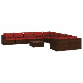 11-tlg. Garten-Lounge-Set mit Kissen Poly Rattan Braun
