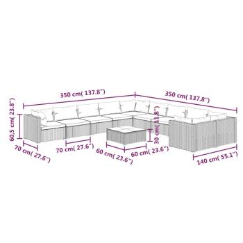 11-tlg. Garten-Lounge-Set mit Kissen Poly Rattan Braun