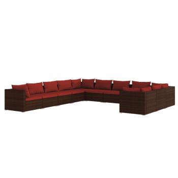 11-tlg. Garten-Lounge-Set mit Kissen Poly Rattan Braun