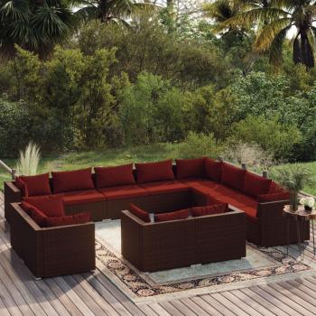 ARDEBO.de - 12-tlg. Garten-Lounge-Set mit Kissen Braun Poly Rattan