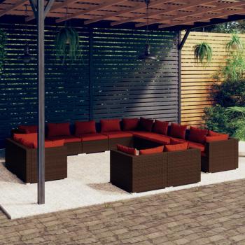 ARDEBO.de - 13-tlg. Garten-Lounge-Set mit Kissen Braun Poly Rattan