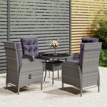 ARDEBO.de - 5-tlg. Garten-Bistro-Set Poly Rattan Grau