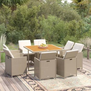 ARDEBO.de - 9-tlg. Garten-Essgruppe mit Kissen Poly Rattan Beige