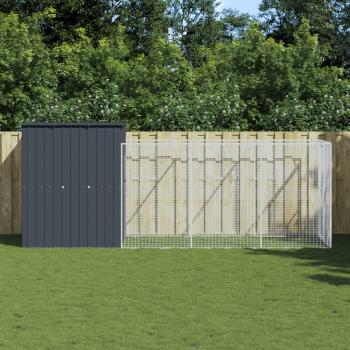 ARDEBO.de - Hundehütte mit Auslauf Anthrazit 165x455x181cm Verzinkter Stahl