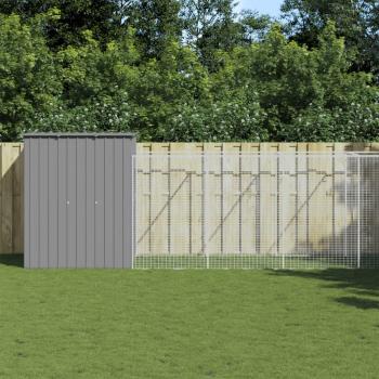 ARDEBO.de - Hundehütte mit Auslauf Hellgrau 165x1067x181cm Verzinkter Stahl