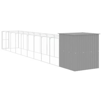 Hundehütte mit Auslauf Hellgrau 165x1067x181cm Verzinkter Stahl