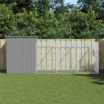 ARDEBO.de - Hundehütte mit Auslauf Hellgrau 165x455x181 cm Verzinkter Stahl