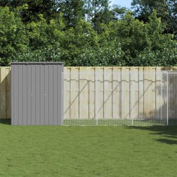 ARDEBO.de - Hundehütte mit Auslauf Hellgrau 165x1271x181cm Verzinkter Stahl