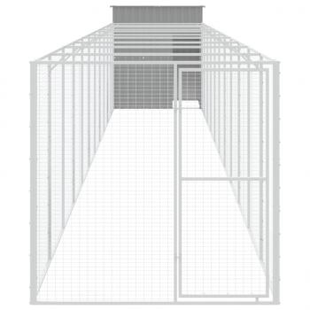 Hundehütte mit Auslauf Hellgrau 165x1271x181cm Verzinkter Stahl