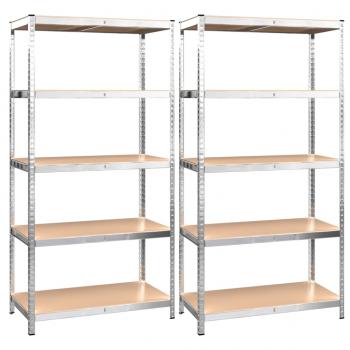 Regale mit 5 Böden 2 Stk. Silbern Stahl & Holzwerkstoff