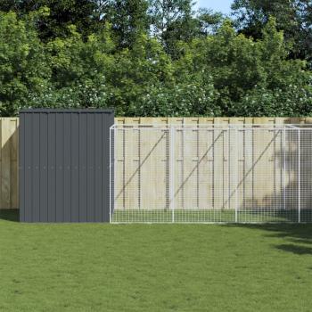 ARDEBO.de - Hundehütte mit Auslauf Anthrazit 214x1069x181 cm Stahl Verzinkt