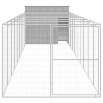 Hundehütte mit Auslauf Hellgrau 214x1069x181cm Verzinkter Stahl