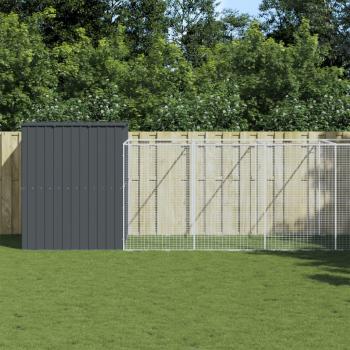 ARDEBO.de - Hundehütte mit Auslauf Anthrazit 214x1273x181 cm Stahl Verzinkt