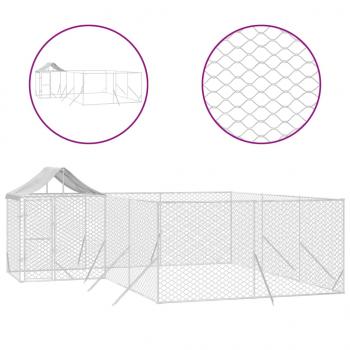 Outdoor-Hundezwinger mit Dach Silbern 6x6x2,5m Verzinkter Stahl