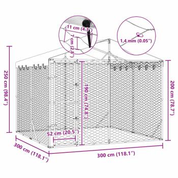 Outdoor-Hundezwinger mit Dach Silbern 3x3x2,5m Verzinkter Stahl