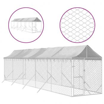 Outdoor-Hundezwinger mit Dach Silbern 2x10x2,5 m Stahl Verzinkt