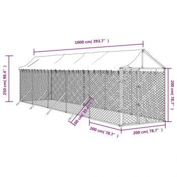 Outdoor-Hundezwinger mit Dach Silbern 2x10x2,5 m Stahl Verzinkt