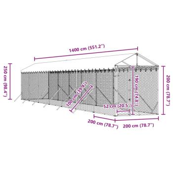 Outdoor-Hundezwinger mit Dach Silbern 2x14x2,5 m Stahl Verzinkt