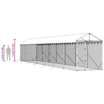 Outdoor-Hundezwinger mit Dach Silbern 2x14x2,5 m Stahl Verzinkt