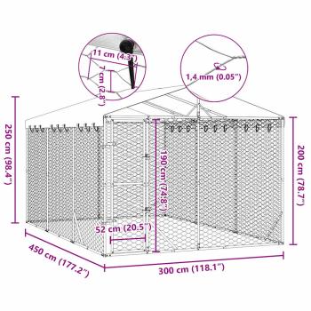Outdoor-Hundezwinger mit Dach Silbern 3x4,5x2,5m Stahl Verzinkt