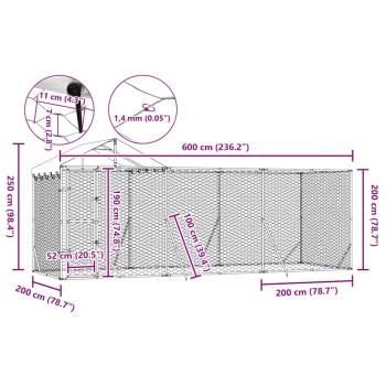 Outdoor-Hundezwinger mit Dach Silber 6x2x2,5 m Verzinkter Stahl