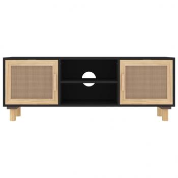 TV-Schrank Schwarz 105x30x40 cm Massivholz Kiefer Natur-Rattan