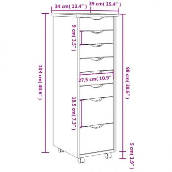 Rollschrank mit Schubladen MOSS Grau Massivholz Kiefer