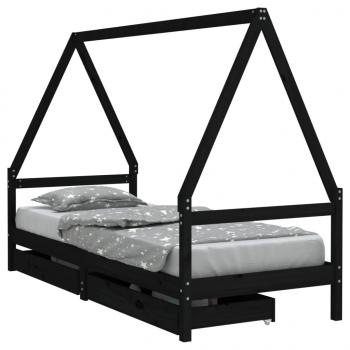 ARDEBO.de - Kinderbett mit Schubladen Schwarz 90x190 cm Massivholz Kiefer