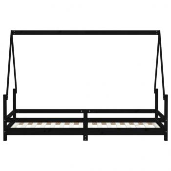 Kinderbett Schwarz 90x200 cm Massivholz Kiefer
