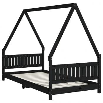 ARDEBO.de - Kinderbett Schwarz 90x190 cm Massivholz Kiefer