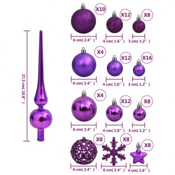 111-tlg. Weihnachtskugel-Set Lila Polystyrol