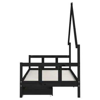ARDEBO.de - Kinderbett mit Schubladen Schwarz 90x190 cm Massivholz Kiefer