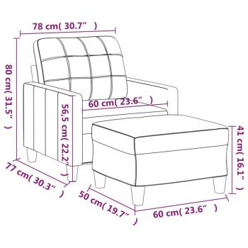 Sessel mit Hocker Cappuccino-Braun 60 cm Kunstleder