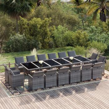 ARDEBO.de - 17-tlg. Garten-Essgruppe mit Kissen Poly Rattan Grau