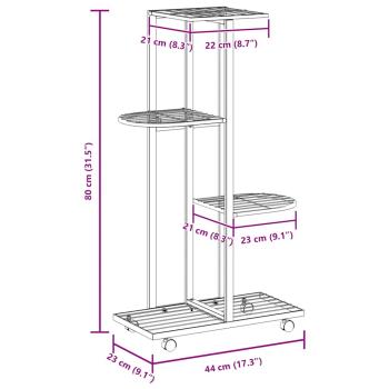 Blumenständer 4-Etagen mit Rollen 44x23x80 cm Weiß Eisen