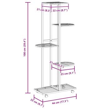 Blumenständer 5-Etagen mit Rollen 44x23x100 cm Weiß Eisen