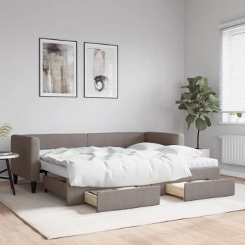 ARDEBO.de - Tagesbett Ausziehbar mit Schubladen Taupe 80x200 cm Stoff