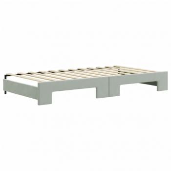 Tagesbett Ausziehbar mit Matratzen Hellgrau 100x200 cm Samt