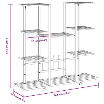Blumenständer mit Rollen 94,5x24,5x91,5 cm Schwarz Eisen