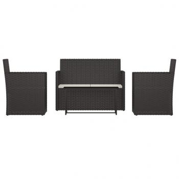 4-tlg. Garten-Lounge-Set mit Kissen Poly Rattan Schwarz