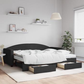 ARDEBO.de - Tagesbett Ausziehbar mit Schubladen Schwarz 90x200 cm Stoff