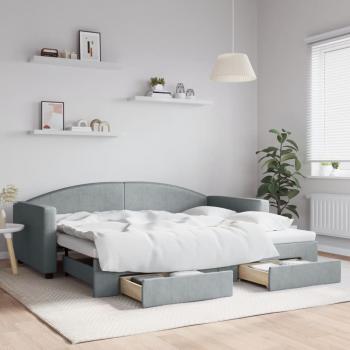 ARDEBO.de - Tagesbett Ausziehbar mit Schubladen Hellgrau 90x200 cm Stoff