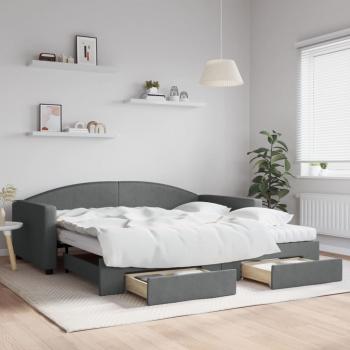 ARDEBO.de - Tagesbett Ausziehbar mit Schubladen Dunkelgrau 100x200 cm Stoff
