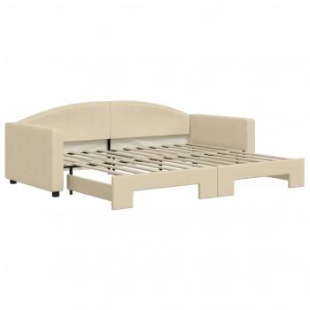 Tagesbett Ausziehbar Creme 90x200 cm Stoff